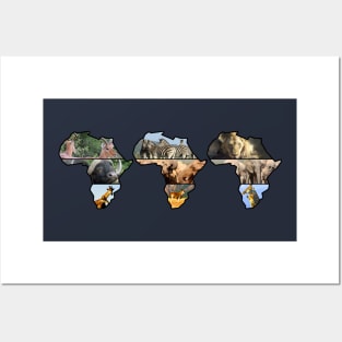 African Wildlife Continent Collage Trio Posters and Art